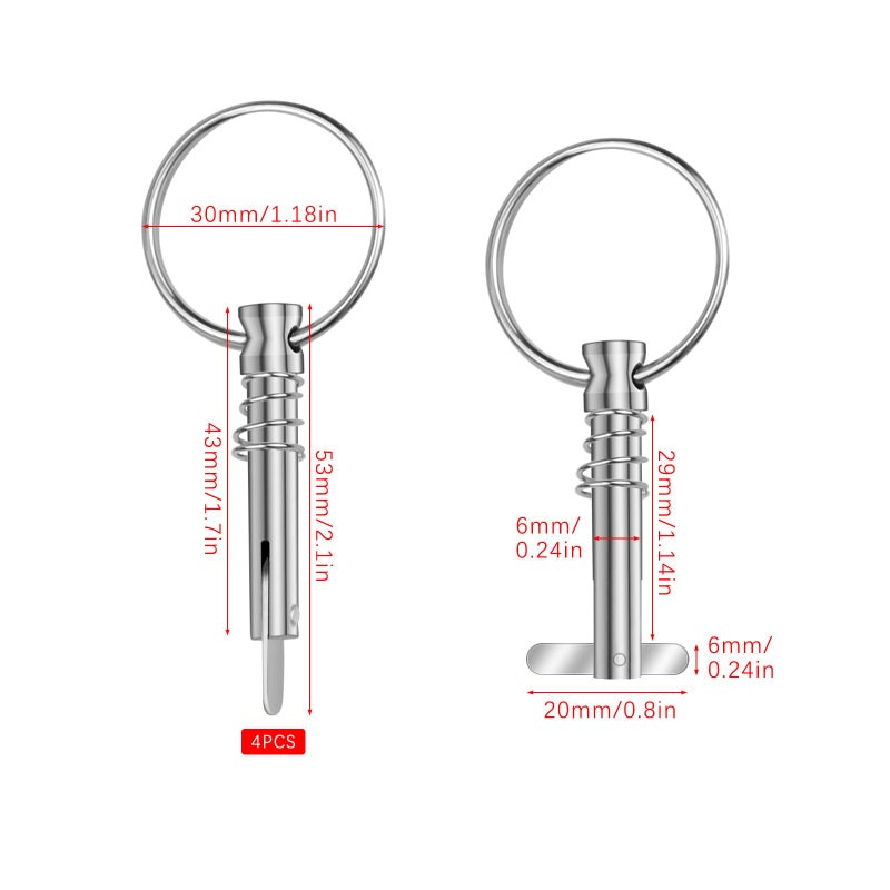 Hysagtek 6 Pcs Bimini Pins 1/4" Diameter Bimini Top Hardware, Quick Release Pin Boat Canopy Pins for Boat Canopy Marine Hardware, 316 Stainless Steel with Pull Ring - Image 2